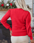 Solid Knit Ribbed Cuff Crewneck Sweater