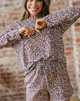 Leopard Ribbed Long Sleeve Top and Shorts Set