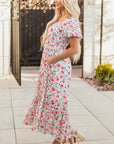 Floral Puff Sleeve Square Neck Tiered Dress