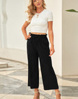 Solid Paperbag Waist Straight Leg Cropped Pants