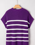 Stripe Patch Pocket Short Sleeve Knit Sweater