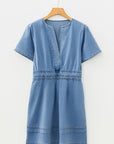 Denim Elastic Waist Short Sleeve Mini Dress