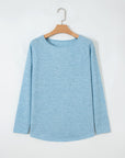 Solid Textured Knit Raglan Long Sleeve Top