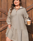Plus Size Stripe Zip-Up Collared Mini Dress
