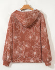 Floral Corded Knit Drawstring Kangaroo Pocket Hoodie