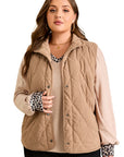 Plus Size Quilted Corduroy Snap Button Vest Jacket