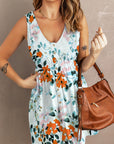 Floral Sleeveless Button Up Waist Mini Dress