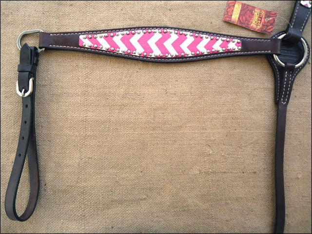 HILASON Western Horse Genuine Leather Headstall &amp; Breast Collar Set Pink Zigzag