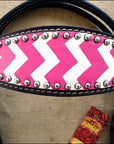 HILASON Western Horse Leather Headstall and Breast Collar Set Pink Zigzag| Headstall Bridle for Horses Western | Horse Headstall Bridle | Western Headstalls Bridle for Horses