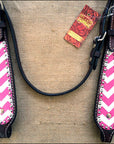 HILASON Western Horse Leather Headstall and Breast Collar Set Pink Zigzag| Headstall Bridle for Horses Western | Horse Headstall Bridle | Western Headstalls Bridle for Horses