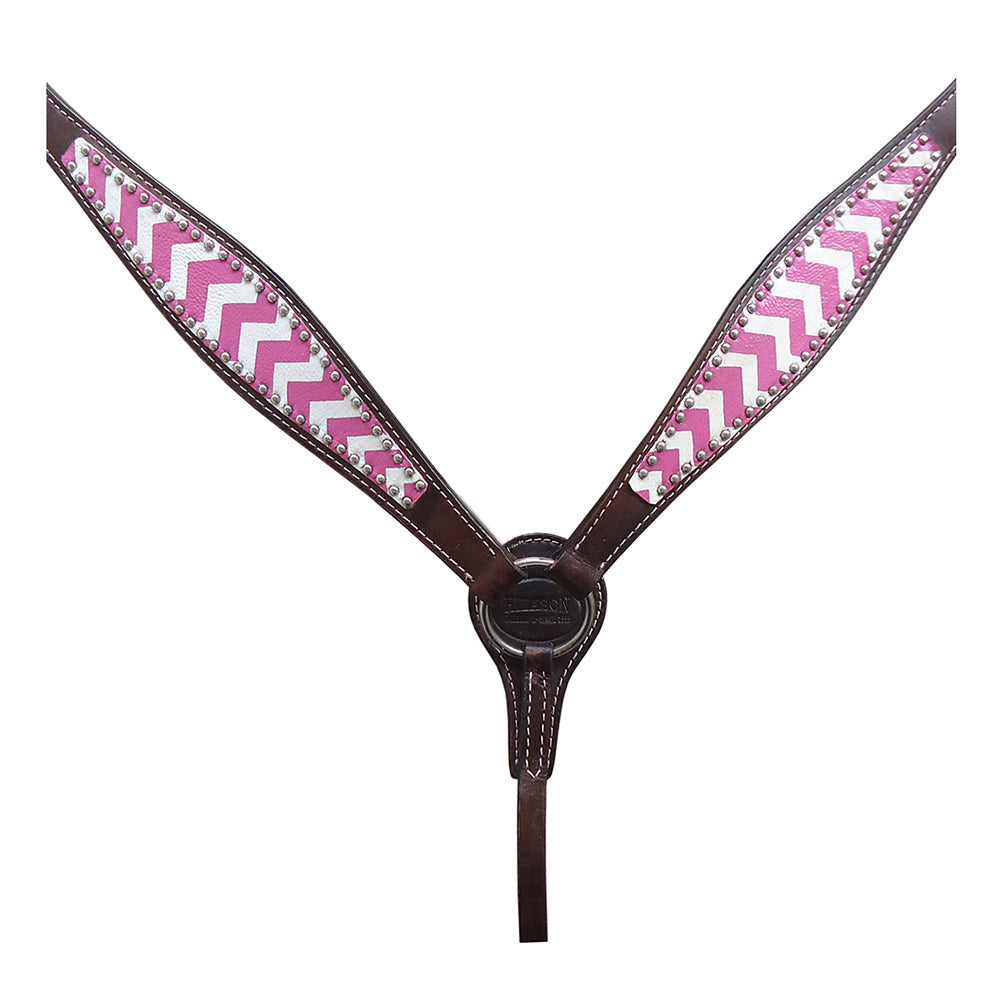 HILASON Western Horse Genuine Leather Headstall &amp; Breast Collar Set Pink Zigzag