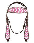 HILASON Western Horse Leather Headstall and Breast Collar Set Pink Zigzag| Headstall Bridle for Horses Western | Horse Headstall Bridle | Western Headstalls Bridle for Horses