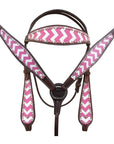 HILASON Western Horse Leather Headstall and Breast Collar Set Pink Zigzag| Headstall Bridle for Horses Western | Horse Headstall Bridle | Western Headstalls Bridle for Horses