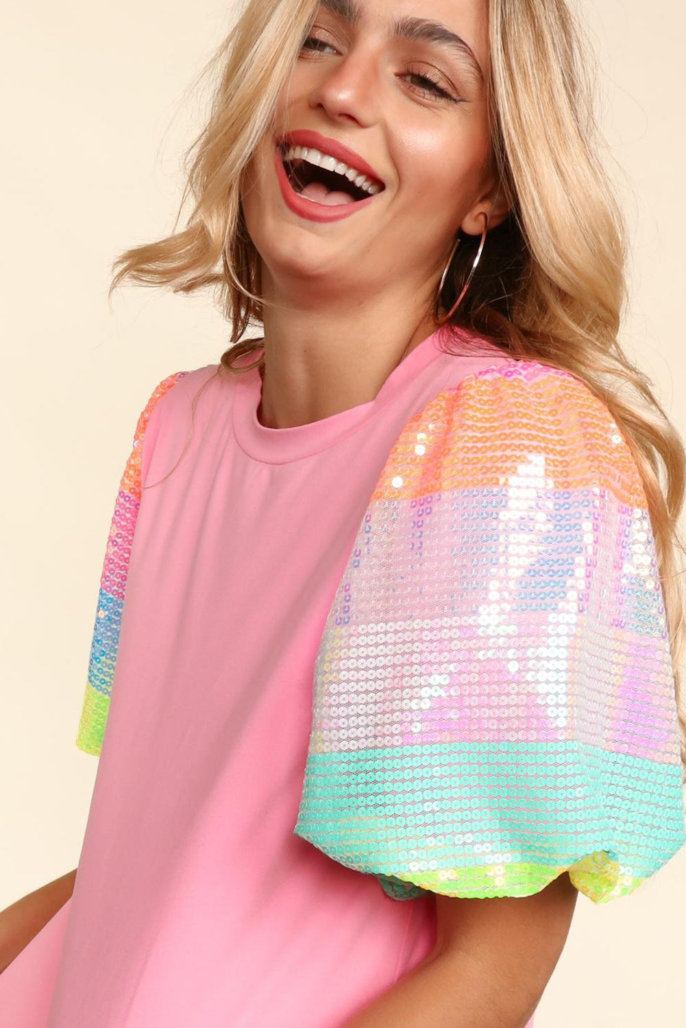 Rainbow Puff Sleeve Top -clearance