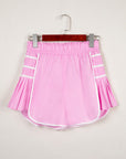 Contrast Trim Pleated High Waist Active Shorts