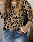 Plus Size Leopard Knit Lacy Trim Long Sleeve Sweater