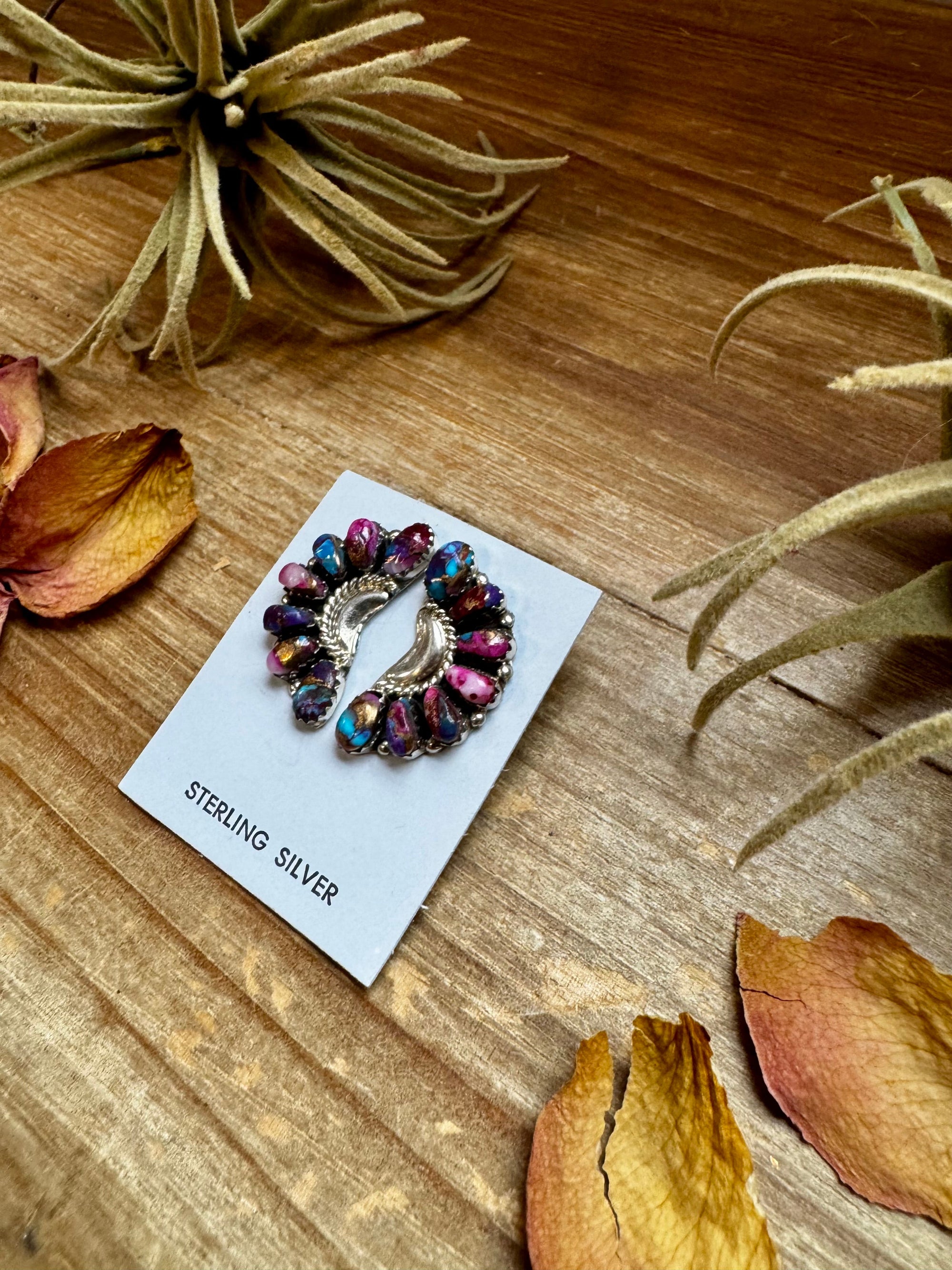Half Cluster Earrings – Pink Dahlia &amp; Sterling Silver