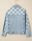 Checker Patchwork Denim Buttoned Jacket
