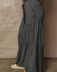 Mineral Wash Patchwork Tiered Wide Leg Pants
