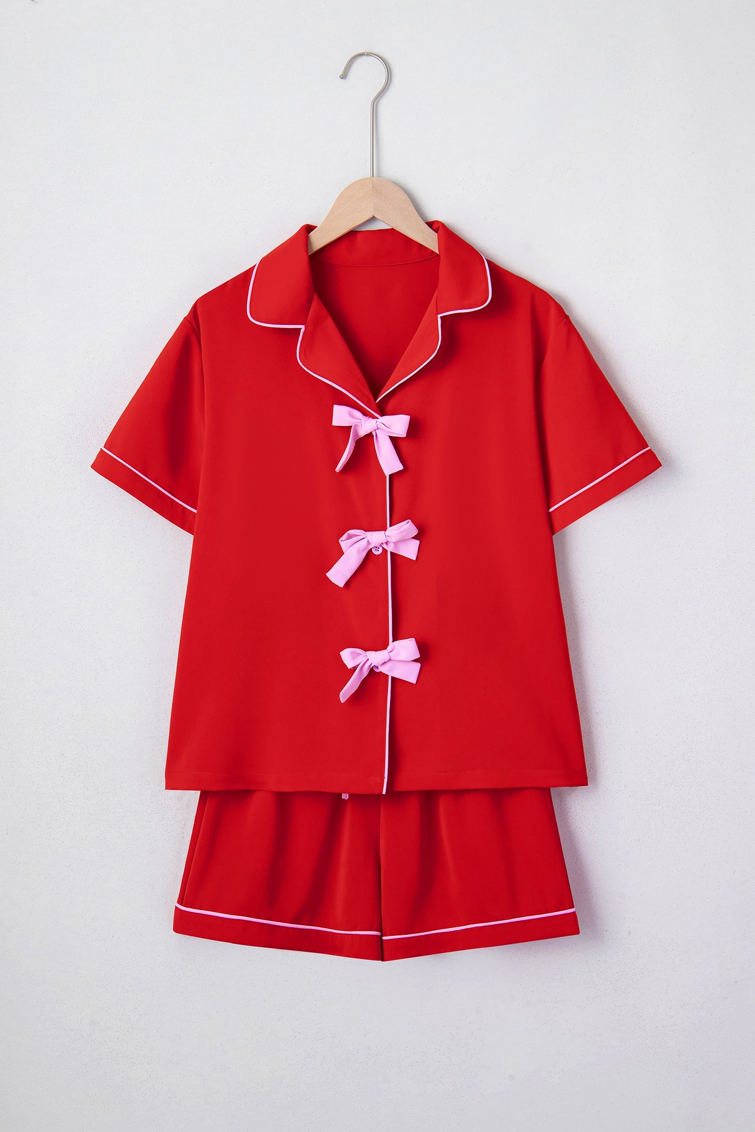 Ribbon Bow Top &amp; Short Silky Pajama Set