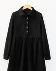Solid Corduroy Half-Button Collared Mini Dress