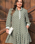 Plus Size Floral Stripe Contrast 3/4 Sleeve Dress