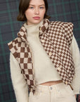 CHECKERED CROPPED PUFFER VEST: BROWN