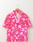 Floral Split V-Neck Ruffle Sleeve Blouse Top