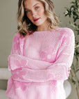Dulce Big Flower Hollowed Knit Drop Shoulder Sweater