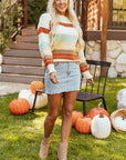Stripe Colorblock Crewneck Drop Shoulder Sweater