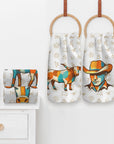 Set of 4 Minimalistic Cowboy Western Cattle Brands Kitchen Towels Made in America