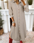 Stripe Textured 3/4 Sleeve Split Hem Midi Dress