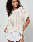 Plus Size Crochet Bow Tie Short Sleeve Sweater