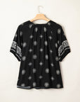Plus Size Boho Floral Boho Notch V-Neck Top