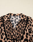 Leopard Smocked V-Neck Flowy Midi Dress