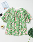 Plus Size Abstract Leopard Tassel Tie Blouse