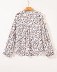 Floral Frilled Puff Sleeve Button Down Shirt