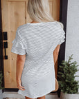 Briana Stripe Ruffled Short Sleeve T Shirt Dress
