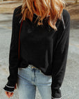 Solid Waffle Knit Round Neck Long Sleeve Top