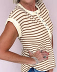 Stripe Half Buttoned Short Sleeve Top