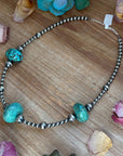 20” Turquoise Rondelle Necklace – Sterling Silver Pearls
