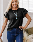 Solid Layered Ruffle Short Sleeve Round Neck Top