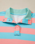Colorblock Stripe Buttoned Collar Side Slit Top