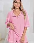 Colorblock Trim Waffle Knit Top and Shorts Set