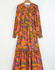 Floral Puff Sleeve Smocked Ruffle Maxi Dress