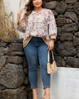 Plus Size Floral Stripe Contrast Trim Babydoll Blouse