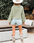 Solid Tie Front V-Neck Ruffle Trim Blouse