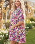 Floral V-Neck Puff Sleeve Mini Dress