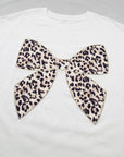 Plus Size Leopard Bow Embroidered Patch T-Shirt