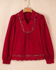 Alma Contrasted Trim Textured Blouse